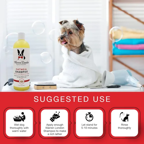 Miniatura 4 de Warren London Champú de avena para perros, alivio calmante para piel con picazón, escamosa, seca y sensible, impregnado con vitaminas y aceite