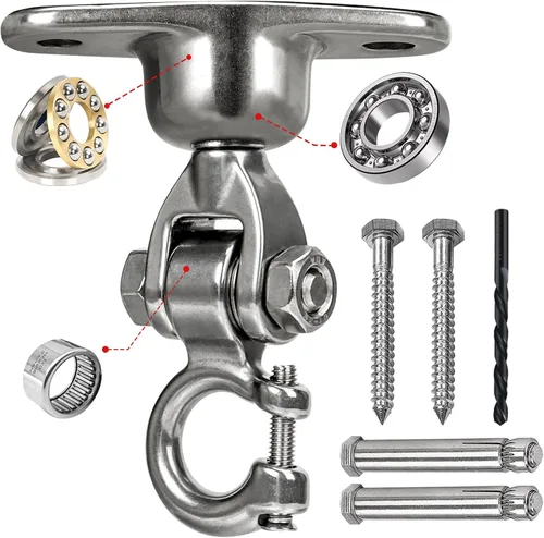 Miniatura 8 de Colgador de columpio con rodamiento silencioso giratorio Colgador de acero inoxidable resistente 180°+360° Gancho giratorio de columpio Capacidad