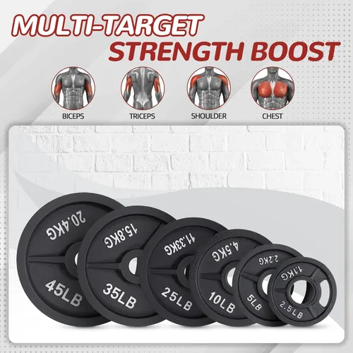 Miniatura 3 de Fitvids Placa de pesas olímpica de 2 pulgadas y de hierro fundido estándar de 1 pulgada para entrenamiento de fuerza y levantamiento de pesas