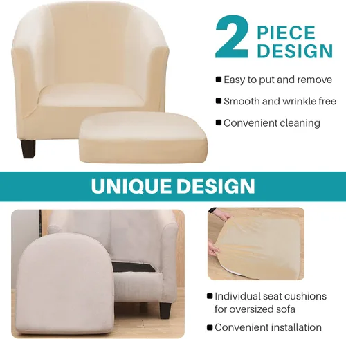 Miniatura 4 de Fundas de terciopelo para silla de bañera de 2 piezas con funda de cojín, fundas de alta elasticidad para sillón de club, funda protectora
