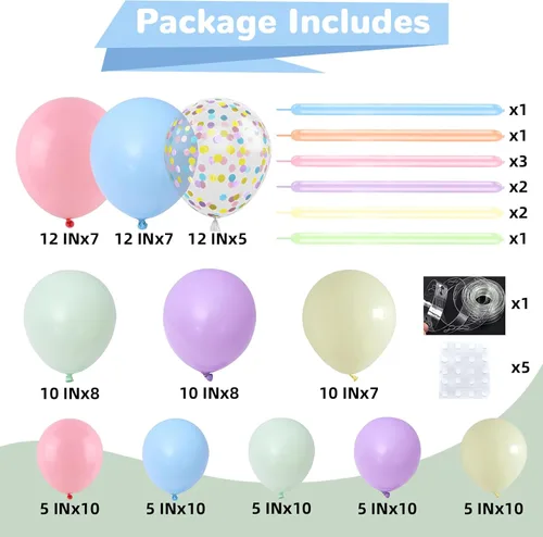 Miniatura 2 de HILAVO Kit de Arco de Globos Pastel Macaron Rosa Azul Verde Morado Amarillo Color Pastel Arcoíris Confeti Globos de Látex Guirnalda para Pascua