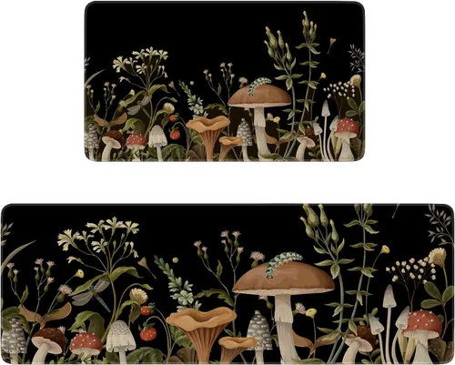 Miniatura 17 de Juego de 2 tapetes y tapetes de cocina con diseño floral de primavera, diseño floral de acuarela para piso, decoración de fregadero de cocina