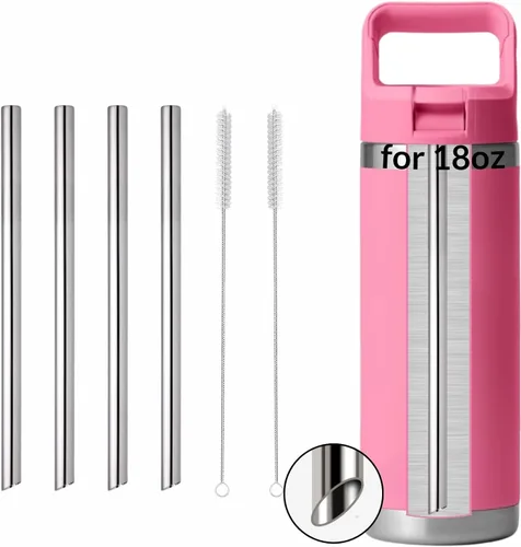 Miniatura 6 de 4 piezas de pajitas de metal de repuesto para botella de agua YETI Rambler Jr., pajitas de repuesto reutilizables de acero inoxidable con 2 cepillos