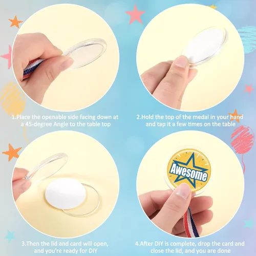 Miniatura 2 de Yookeer - 36 medallas de bricolaje para diseñar tus propias medallas de premio a granel para niños, kit de medallas en blanco transparente