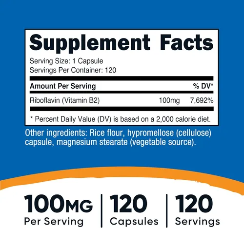 Miniatura 2 de Nutricost Vitamina B2 (riboflavina) 100 mg, 120 cápsulas, sin gluten y sin OMG (paquete de 2)