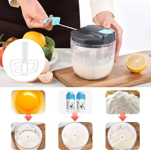 Miniatura 6 de Procesador manual de alimentos, picador de verduras, picador de ajo portátil con cuerda de mano, cortador de cebolla para verduras, jengibre, GBazul