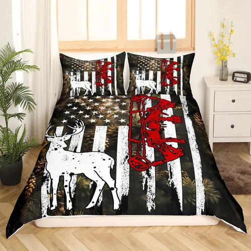 Miniatura 3 de Manfei Juego de funda de edredón para niños y adolescentes, tamaño individual, juego de ropa de cama con temática de caza de alces y vida silvestre