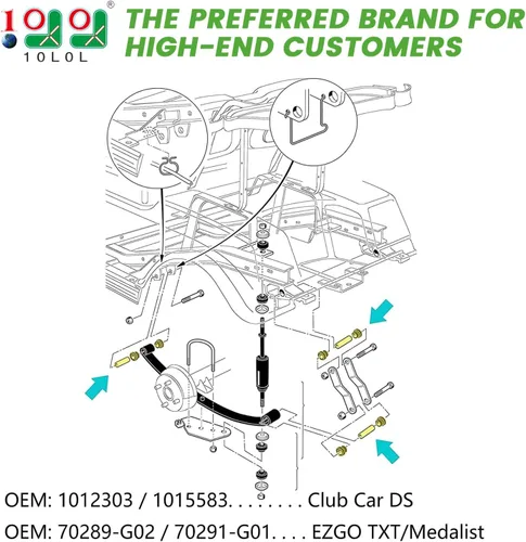 Miniatura 2 de 10L0L Kit de bujes y mangas de resorte de hoja trasera para carrito de golf compatible con modelos Club Car DS 1992-up, EZGO TXT & Medalist 1994
