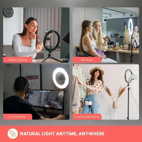Miniatura 6 de Squatz - Anillo de luz para selfie de 11 pulgadas con soporte de trípode de 61 pulgadas, anillo de luz LED con soporte para teléfono, control USB