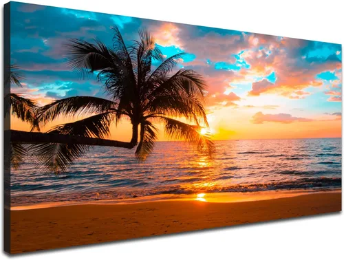 Miniatura 24 de EPHANY Lienzo abstracto de playa para pared, arte de paisaje, 5 piezas, lienzo para pared, decoración de playa, lienzo para pared, puesta de sol