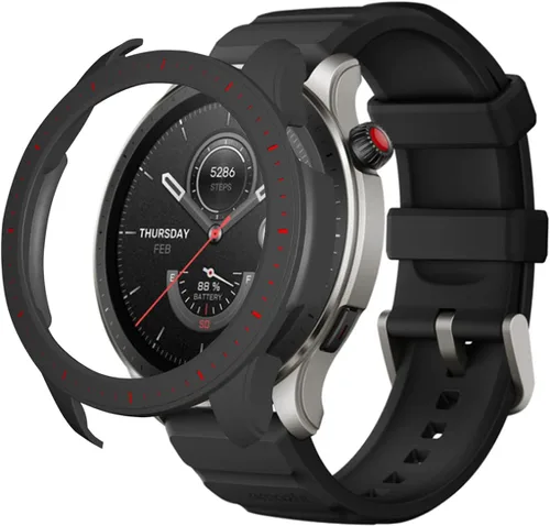 Funda protectora para Amazfit GTR 4, a prueba de golpes, duradera, de policarbonato duro, accesorios para Amazfit GTR 4 Smartwatch (negro rojo)