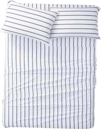 Miniatura 4 de Truly Soft Everyday Queen - Juego de sábanas de microfibra + fundas de almohada, colección Ticking Stripe, color blanco y azul marino Azul