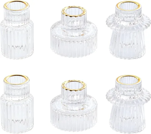 Miniatura 13 de Vixdonos Juego de 3 portavelas de cristal rosa para velas cónicas, velas de pilar y velas de candelita