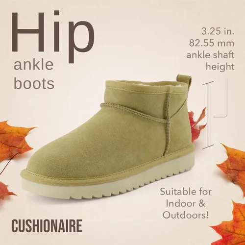 Miniatura 3 de CUSHIONAIRE, Hip 2 - Botas de nieve de gamuza auténtica para mujer, sin cordones, con cómodo forro de piel de oveja sintética + espuma viscoelástica