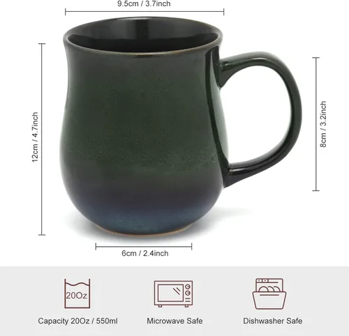 Miniatura 2 de Tazas de café de cerámica grandes de 20 onzas, 600ml, asa grande, taza de té de cerámica hecha a mano para oficina y hogar, fácil de sostener, apta