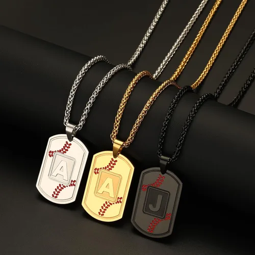 Miniatura 5 de Fervia Graduation Gifts - Baseball Initial Necklace for Men Dog Tag Stainless Steel Letter Pendant Sport Baseball Athletes Jewelry Christmas