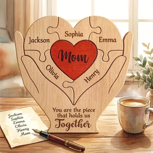 Miniatura 9 de Rompecabezas de oso de madera personalizado con apellidos de 1 a 8 familiares, escultura personalizada con nombre de familia, ideal para Navidad