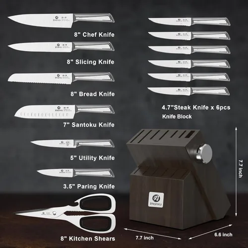 Miniatura 3 de imarku Juego de cuchillos de cocina, juego de 14 cuchillos de acero inoxidable japonés, cuchillos de chef con afilador integrado, apto para Gris