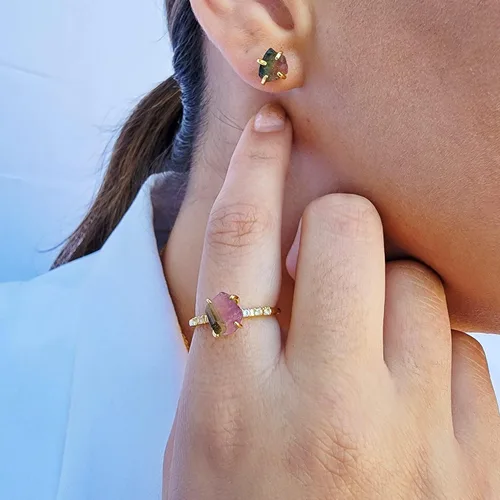 Miniatura 13 de Aretes de piedra preciosa natural en bruto con oro amarillo sobre plata de ley 925, 6 a 0.276 in, regalo de piedra de nacimiento de calidad genuina
