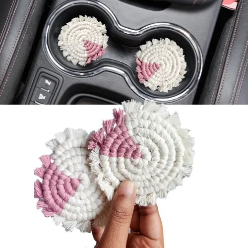 Miniatura 14 de Posavasos de Algodón para Automóvil 2 piezas Posavasos para Tazas de Automóvil Lindos Accesorios de Automóvil para Mujeres Posavasos para Portavasos