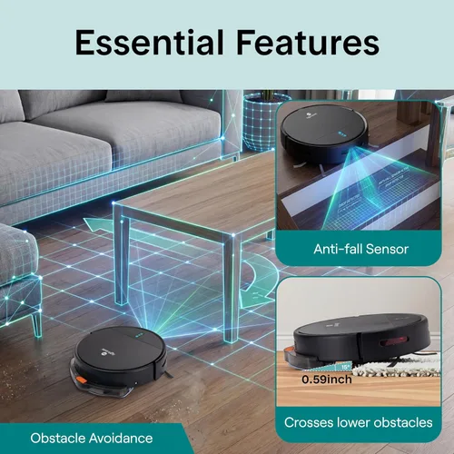 Miniatura 7 de SereneLife - Robot aspirador inteligente y trapeador, control por aplicación, 3 modos de limpieza, sensores anti-caída, carga automática, alta