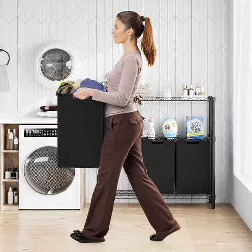 Miniatura 7 de GAOMON Cesta de lavandería, organizador multifuncional para lavandería, clasificador de lavandería con bolsas extraíbles y asas reforzadas, estante