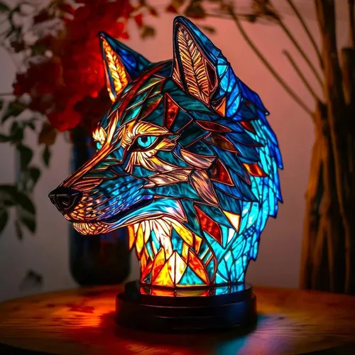 Miniatura 8 de Lámpara 3D de Animales, Lámpara de Luz Nocturna de Animales de Vidrio Emplomado Retro, Lámpara de Mesa de Animales Vintage, Lámparas de Animales