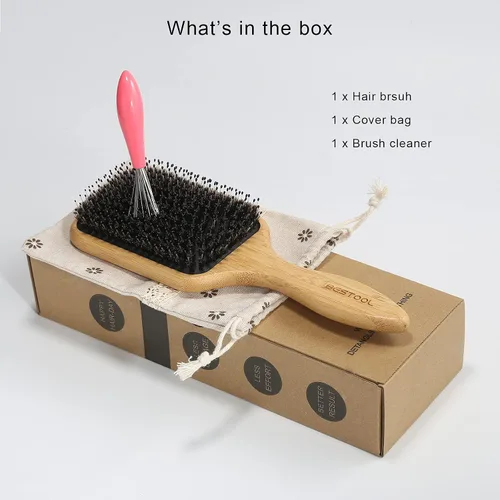 Miniatura 6 de BESTOOL Cepillo de pelo de jabalí y cerdas de nailon para todos (mujeres, hombres, niños) para cabello húmedo y seco, masaje desenredante, mejora