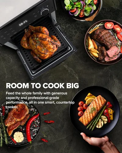 Miniatura 5 de Nuwave Horno freidora de aire 2026 y peine de parrilla, placa de parrilla alimentada con enchufe para el verdadero sabor y marcas de Char, puerta