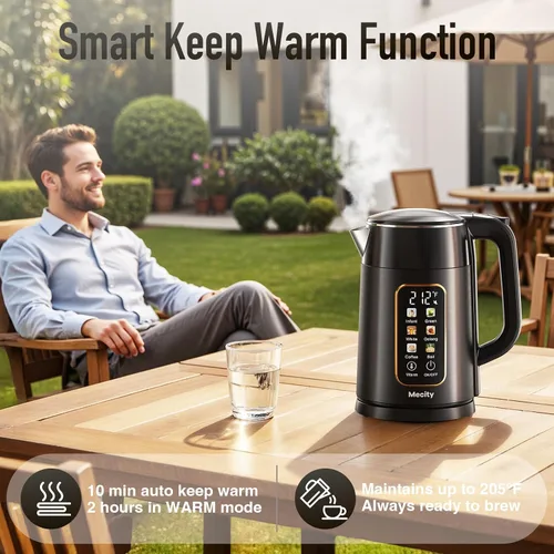 Miniatura 4 de Mecity Hervidor eléctrico de 1.7L con pantalla táctil de control de temperatura, sin contacto de plástico con agua. 6 programas de temperatura