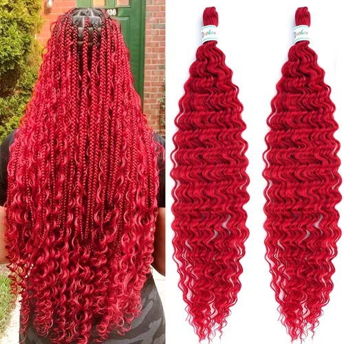 Miniatura 19 de Cabello para trenzar rizado ondulado negro 1B preestirado de onda oceánica profunda de ganchillo bohemio para trenzar de 16 pulgadas, 2 paquetes