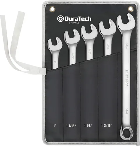 DURATECH Juego de llaves combinadas de patrón largo, SAE, 5 piezas, 1" a 1-1/4", 12 puntos, acero CR-V, con bolsa rodante