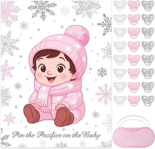 Miniatura 20 de Faccito Pin The Chupete - Juego de baby shower, decoración de fiesta de baby shower, incluye póster grande, 24 calcomanías para chupete, juego