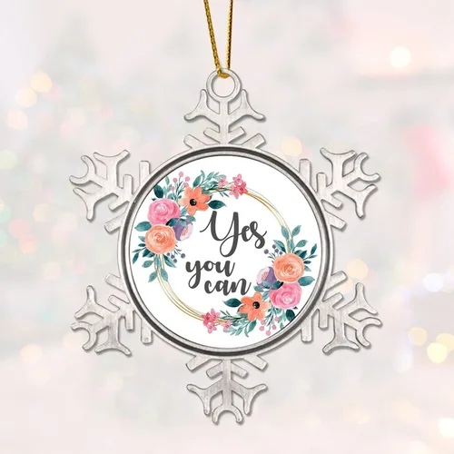 Miniatura 3 de Adorno con texto en inglés «Love Saying», corona floral con texto en inglés «Yes You Can», adorno de Navidad de copo de nieve para decoración