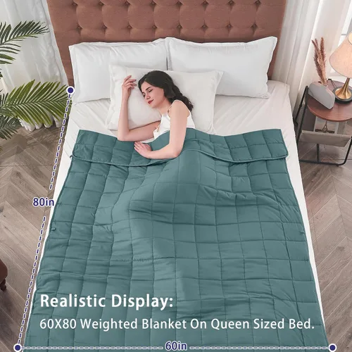 Miniatura 79 de Yescool - Manta con peso para adultos (15 libras, 60 x 80 pulgadas, azul), manta de enfriamiento pesada para dormir, 140-160 libras, manta