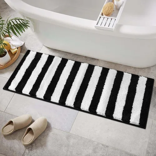 Miniatura 11 de Alfombras redondas a cuadros para baño, lavables a máquina, negras y blancas de 2 pies, alfombrilla de baño antideslizante y absorbente, alfombra