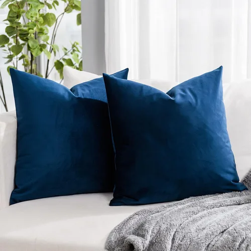 Miniatura 35 de Juego de 2 fundas de almohada decorativas de terciopelo de 14 x 14 pulgadas con cremallera, fundas de cojín cuadradas suaves y lisas de lujo