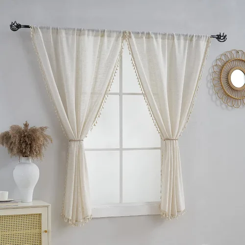 Miniatura 17 de Cortinas cortas para ventana pequeña, mezcla de lino natural, estilo campestre, 45 pulgadas de largo, para cocina, 40 pulgadas de ancho x 45