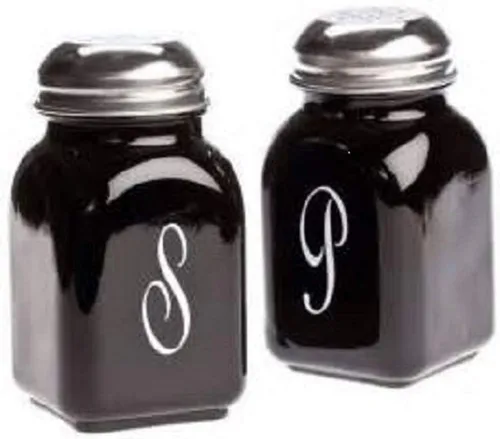 Juego de salero y pimentero - Tarro cuadrado con tapa de estufa - Hecho en Estados Unidos - Mosser Glass USA (negro)