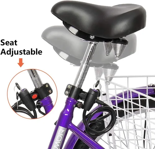 Miniatura 4 de PEXMOR Triciclo para adultos de 7 velocidades, 24/26 pulgadas, 3 ruedas, triciclo para adultos, trike para mujeres/hombres/personas mayores