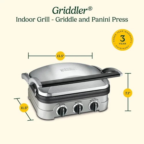 Miniatura 8 de Cuisinart Griddler - Parrilla de interior, prensa panini, sandwichera y más, parrilla 5 en 1, platos de cocina antiadherentes aptos
