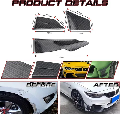 Miniatura 2 de x xotic tech Alerón divisor de aletas de parachoques delantero exterior Canard, patrón de fibra de carbono, compatible con BMW M3 M4 F80 F82 F83