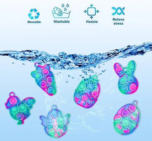 Miniatura 3 de Paquete de 24 huevos de Pascua precargados con mini llavero Pop Fidget, huevos de Pascua rellenos para niños y niñas, cesta de Pascua, regalos