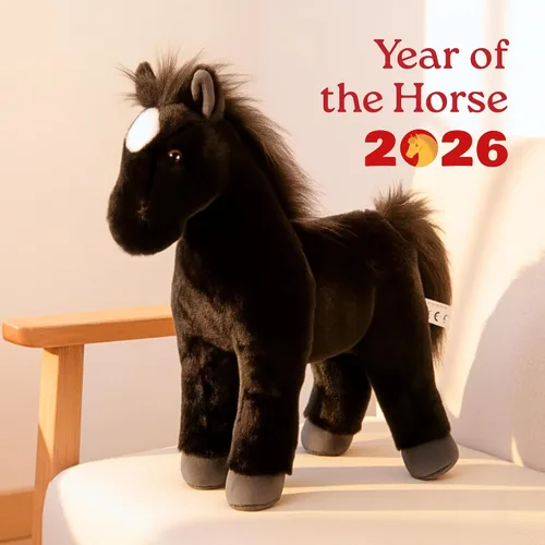 Miniatura 2 de The Petting Zoo Peluche de caballo negro de pie, regalos para niños, animales salvajes de corral Onez, juguete de peluche de caballo negro, 12