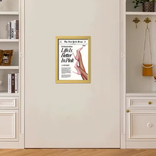 Miniatura 8 de Arte de pared enmarcado en lienzo con impresión de póster rosa bebé para estética de habitación femenina, arte de pared femenino moderno, obra