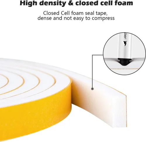 Miniatura 5 de ToLanbbt Tira de Clima Blanca para Puertas y Ventanas Cinta de Espuma Autoadhesiva de Alta Densidad Burlete de Espuma para Sellado Aislamiento