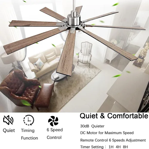 Miniatura 6 de Ventiladores de techo grandes de 72 pulgadas, ventilador de techo con control remoto e interruptor de pared, motor de CC silencioso reversible de 6
