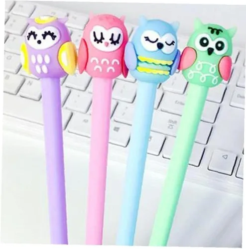 4pcs lindo búho gel pluma 0.020 in tinta negra estudiante escritura plumas novedad Kawaii animales en forma de pluma escuela papelería suministros