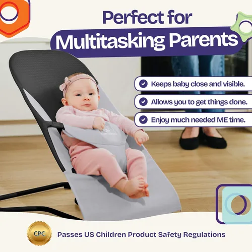 Miniatura 2 de ComfyBumpy Asiento Ergonómico Rebotador para Bebé - Estuche de Transporte de Viaje Adicional - Silla Rebotadora Segura y Portátil con Posiciones
