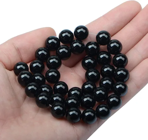 Miniatura 3 de AD Beads - Cuentas sueltas redondas de gemas naturales de 15" para pulseras, collares, aretes, joyería, manualidades, 10mm, ónix negro